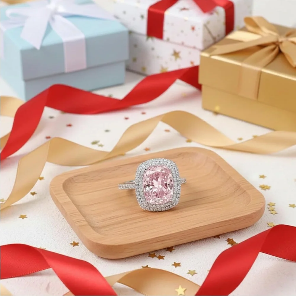 Elegant Pink and Sterling Silver Women's Ring 8 Carat Cocktail Ring Affinny - Picture 8 of 11